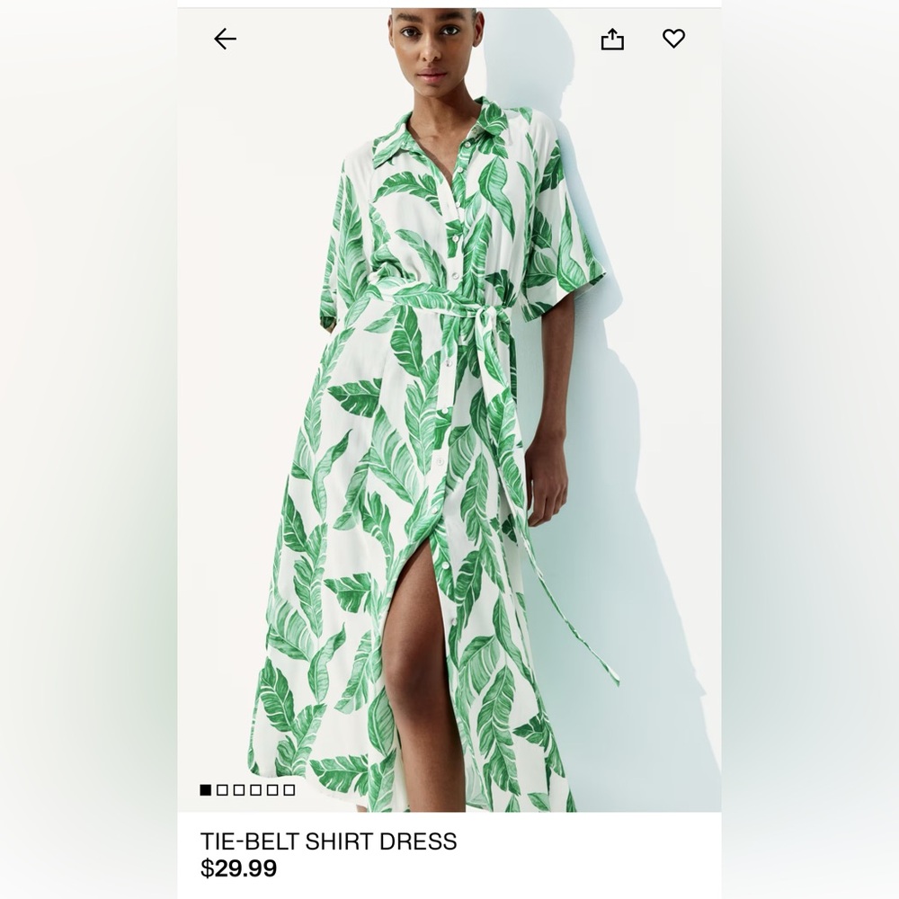 H&M Tropical Green Leaf Print Shirt Dress
